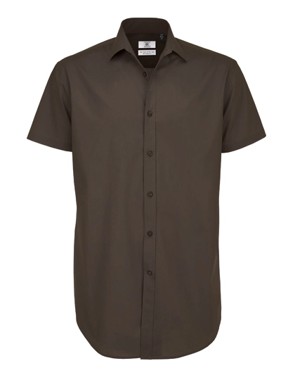 Men´s Poplin Shirt Black Tie Short Sleeve zum Besticken und Bedrucken in der Farbe Coffee Bean mit Ihren Logo, Schriftzug oder Motiv.