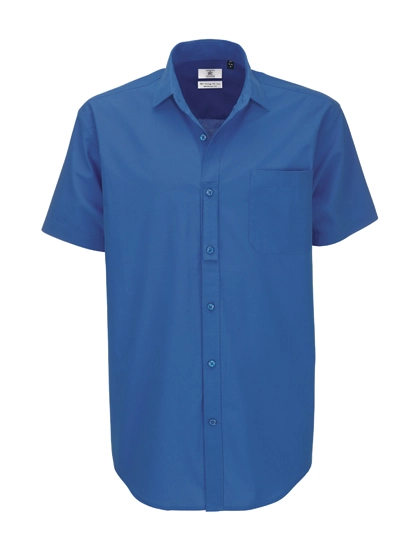 Men´s Poplin Shirt Heritage Short Sleeve zum Besticken und Bedrucken in der Farbe Blue Chip mit Ihren Logo, Schriftzug oder Motiv.