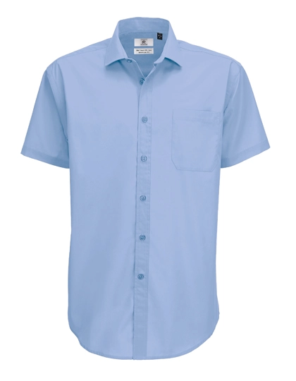 Men´s Poplin Shirt Smart Short Sleeve zum Besticken und Bedrucken in der Farbe Business Blue mit Ihren Logo, Schriftzug oder Motiv.