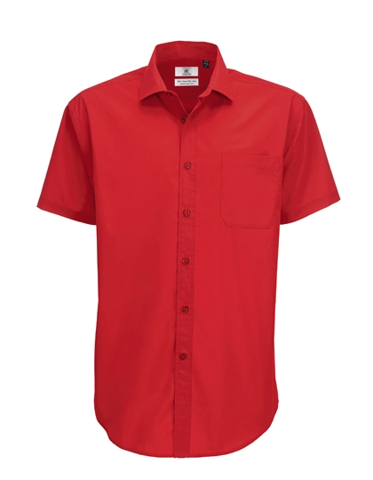 Men´s Poplin Shirt Smart Short Sleeve zum Besticken und Bedrucken in der Farbe Deep Red mit Ihren Logo, Schriftzug oder Motiv.
