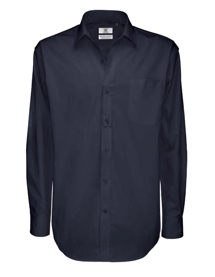Men´s Twill Shirt Sharp Long Sleeve zum Besticken und Bedrucken in der Farbe Navy mit Ihren Logo, Schriftzug oder Motiv.