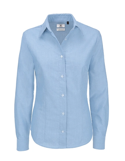 Women´s Oxford Shirt Long Sleeve zum Besticken und Bedrucken in der Farbe Oxford Blue mit Ihren Logo, Schriftzug oder Motiv.