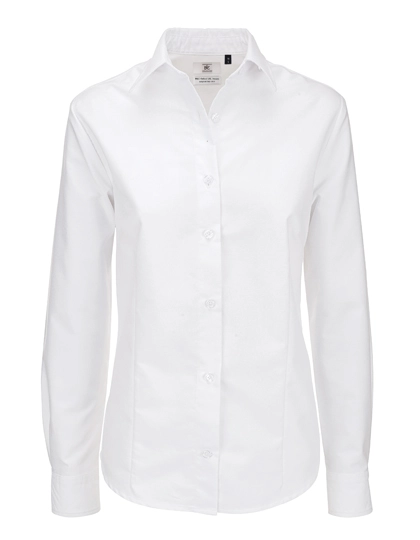 Women´s Oxford Shirt Long Sleeve zum Besticken und Bedrucken in der Farbe White mit Ihren Logo, Schriftzug oder Motiv.