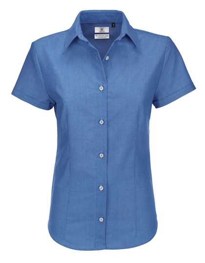 Women´s Oxford Shirt Short Sleeve zum Besticken und Bedrucken in der Farbe Blue Chip mit Ihren Logo, Schriftzug oder Motiv.