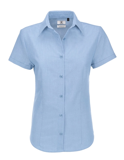 Women´s Oxford Shirt Short Sleeve zum Besticken und Bedrucken in der Farbe Oxford Blue mit Ihren Logo, Schriftzug oder Motiv.