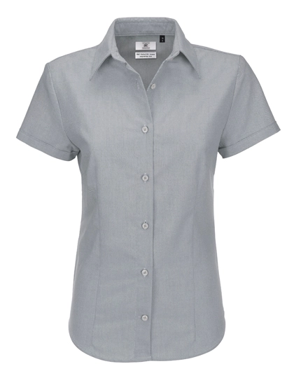 Women´s Oxford Shirt Short Sleeve zum Besticken und Bedrucken in der Farbe Silver Moon (Heather) mit Ihren Logo, Schriftzug oder Motiv.
