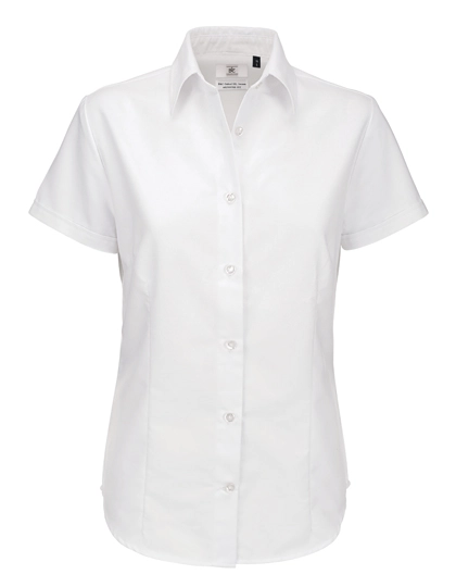 Women´s Oxford Shirt Short Sleeve zum Besticken und Bedrucken in der Farbe White mit Ihren Logo, Schriftzug oder Motiv.