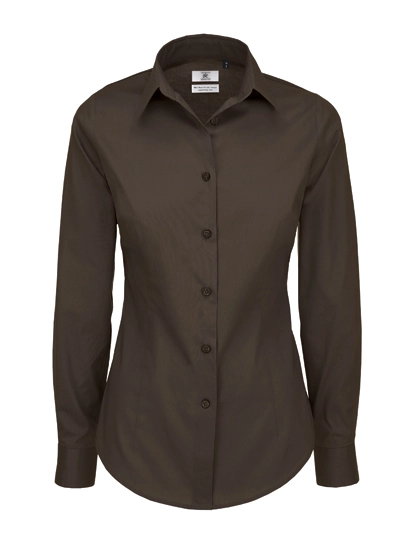 Women´s Poplin Shirt Black Tie Long Sleeve zum Besticken und Bedrucken in der Farbe Coffee Bean mit Ihren Logo, Schriftzug oder Motiv.