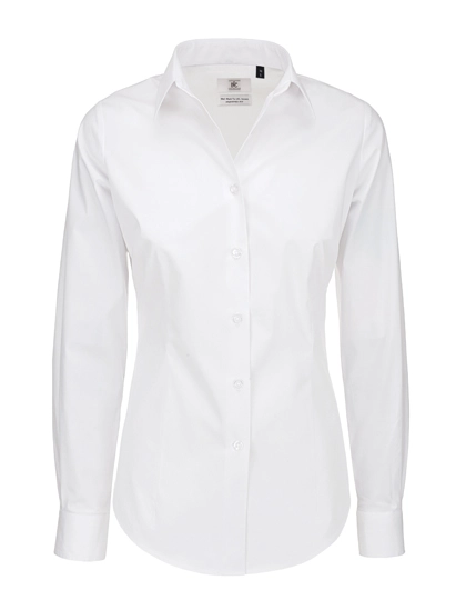 Women´s Poplin Shirt Black Tie Long Sleeve zum Besticken und Bedrucken in der Farbe White mit Ihren Logo, Schriftzug oder Motiv.