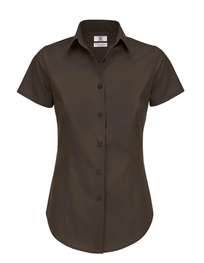 Women´s Poplin Shirt Black Tie Short Sleeve zum Besticken und Bedrucken in der Farbe Coffee Bean mit Ihren Logo, Schriftzug oder Motiv.