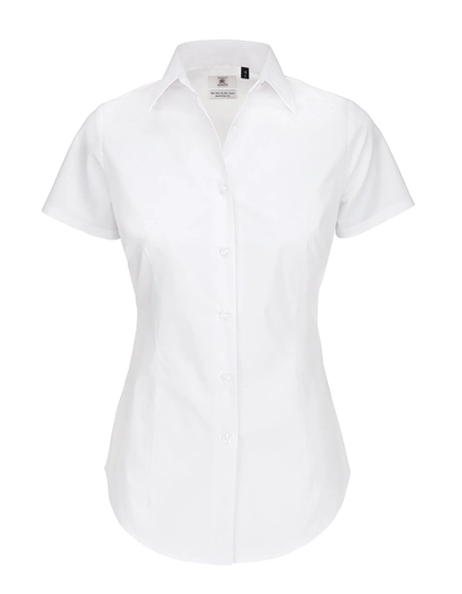 Women´s Poplin Shirt Black Tie Short Sleeve zum Besticken und Bedrucken in der Farbe White mit Ihren Logo, Schriftzug oder Motiv.