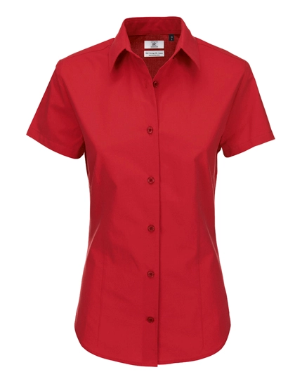 Women´s Poplin Shirt Heritage Short Sleeve zum Besticken und Bedrucken in der Farbe Deep Red mit Ihren Logo, Schriftzug oder Motiv.