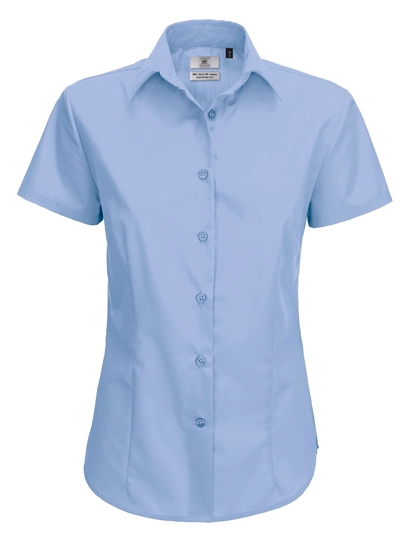 Women´s Poplin Shirt Smart Short Sleeve zum Besticken und Bedrucken in der Farbe Business Blue mit Ihren Logo, Schriftzug oder Motiv.