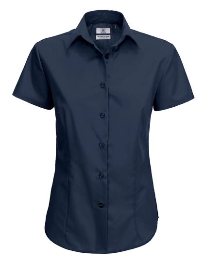 Women´s Poplin Shirt Smart Short Sleeve zum Besticken und Bedrucken in der Farbe Navy mit Ihren Logo, Schriftzug oder Motiv.