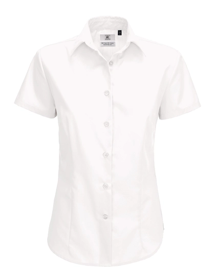 Women´s Poplin Shirt Smart Short Sleeve zum Besticken und Bedrucken in der Farbe White mit Ihren Logo, Schriftzug oder Motiv.