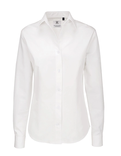Women´s Twill Shirt Sharp Long Sleeve zum Besticken und Bedrucken in der Farbe White mit Ihren Logo, Schriftzug oder Motiv.
