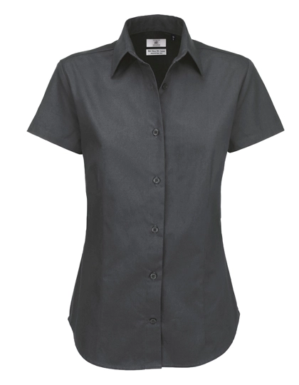 Women´s Twill Shirt Sharp Short Sleeve zum Besticken und Bedrucken in der Farbe Dark Grey (Solid) mit Ihren Logo, Schriftzug oder Motiv.