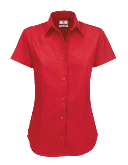 Women´s Twill Shirt Sharp Short Sleeve zum Besticken und Bedrucken in der Farbe Deep Red mit Ihren Logo, Schriftzug oder Motiv.