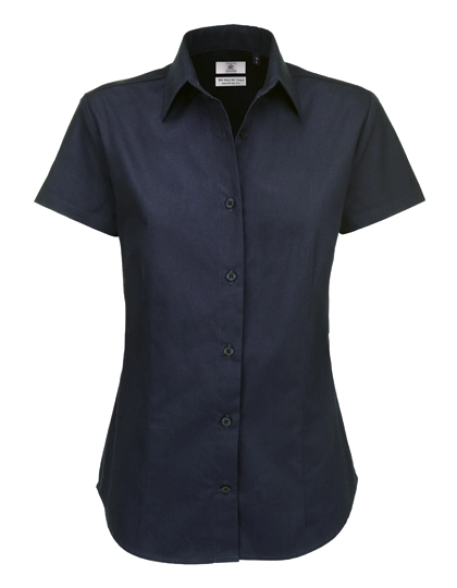 Women´s Twill Shirt Sharp Short Sleeve zum Besticken und Bedrucken in der Farbe Navy mit Ihren Logo, Schriftzug oder Motiv.