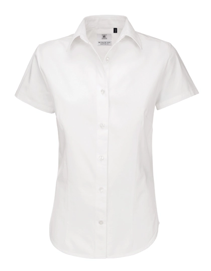 Women´s Twill Shirt Sharp Short Sleeve zum Besticken und Bedrucken in der Farbe White mit Ihren Logo, Schriftzug oder Motiv.