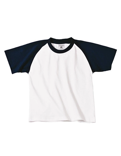 Kids´ T-Shirt Base-Ball zum Besticken und Bedrucken in der Farbe White-Navy mit Ihren Logo, Schriftzug oder Motiv.