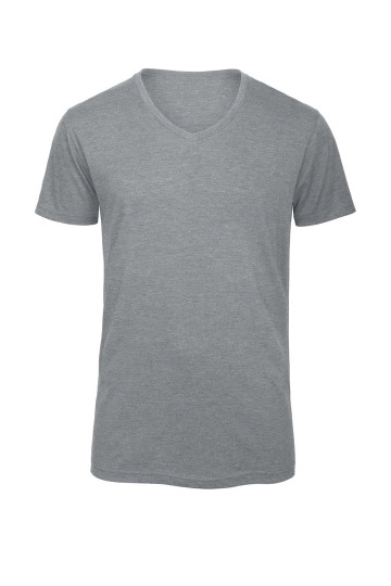Men´s V-Neck Triblend T-Shirt zum Besticken und Bedrucken in der Farbe Heather Light Grey mit Ihren Logo, Schriftzug oder Motiv.
