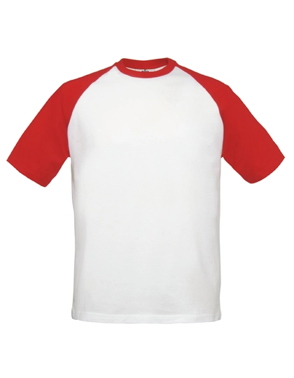T-Shirt Base-Ball zum Besticken und Bedrucken in der Farbe White-Red mit Ihren Logo, Schriftzug oder Motiv.