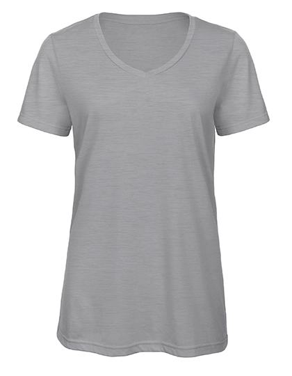 Women´s V-Neck Triblend T-Shirt zum Besticken und Bedrucken in der Farbe Heather Light Grey mit Ihren Logo, Schriftzug oder Motiv.