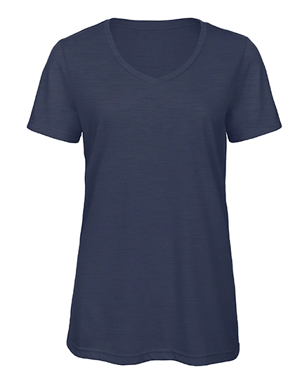 Women´s V-Neck Triblend T-Shirt zum Besticken und Bedrucken in der Farbe Heather Navy mit Ihren Logo, Schriftzug oder Motiv.