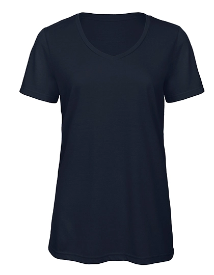 Women´s V-Neck Triblend T-Shirt zum Besticken und Bedrucken in der Farbe Navy mit Ihren Logo, Schriftzug oder Motiv.