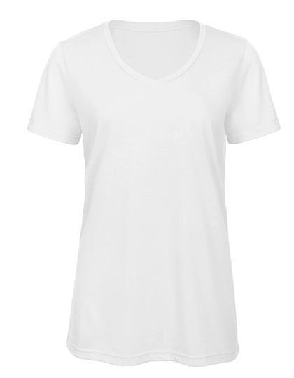 Women´s V-Neck Triblend T-Shirt zum Besticken und Bedrucken in der Farbe White mit Ihren Logo, Schriftzug oder Motiv.