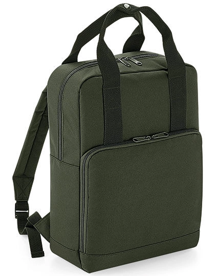 Twin Handle Backpack zum Besticken und Bedrucken in der Farbe Olive Green mit Ihren Logo, Schriftzug oder Motiv.