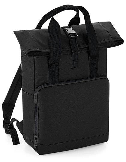 Twin Handle Roll-Top Backpack zum Besticken und Bedrucken in der Farbe Black mit Ihren Logo, Schriftzug oder Motiv.