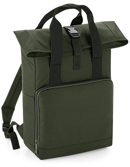 Twin Handle Roll-Top Backpack zum Besticken und Bedrucken in der Farbe Olive Green mit Ihren Logo, Schriftzug oder Motiv.