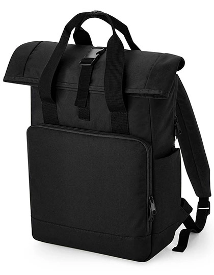 Recycled Twin Handle Roll-Top Laptop Backpack zum Besticken und Bedrucken in der Farbe Black mit Ihren Logo, Schriftzug oder Motiv.