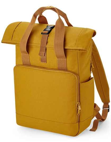 Recycled Twin Handle Roll-Top Laptop Backpack zum Besticken und Bedrucken in der Farbe Mustard mit Ihren Logo, Schriftzug oder Motiv.
