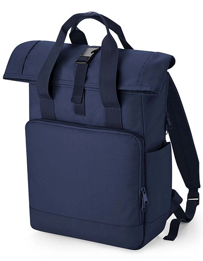 Recycled Twin Handle Roll-Top Laptop Backpack zum Besticken und Bedrucken in der Farbe Navy Dusk mit Ihren Logo, Schriftzug oder Motiv.