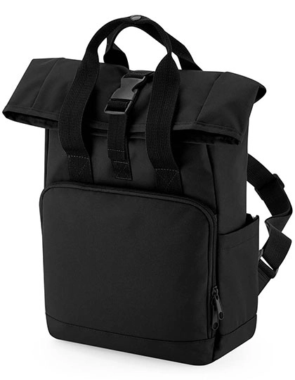 Recycled Mini Twin Handle Roll-Top Backpack zum Besticken und Bedrucken in der Farbe Black mit Ihren Logo, Schriftzug oder Motiv.