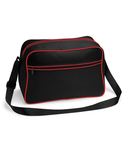 Retro Shoulder Bag zum Besticken und Bedrucken in der Farbe Black-Classic Red mit Ihren Logo, Schriftzug oder Motiv.