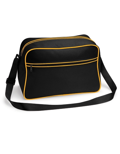Retro Shoulder Bag zum Besticken und Bedrucken in der Farbe Black-Gold mit Ihren Logo, Schriftzug oder Motiv.