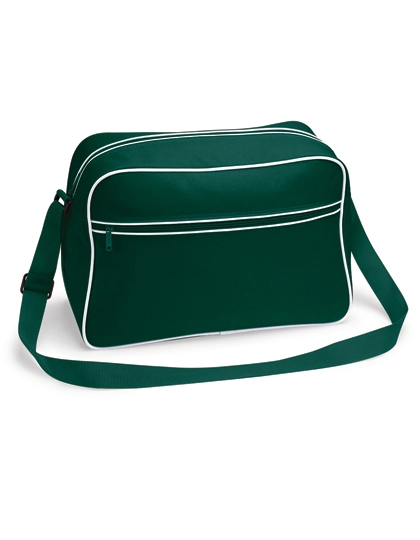 Retro Shoulder Bag zum Besticken und Bedrucken in der Farbe Bottle Green-White mit Ihren Logo, Schriftzug oder Motiv.