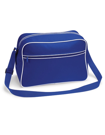Retro Shoulder Bag zum Besticken und Bedrucken in der Farbe Bright Royal-White mit Ihren Logo, Schriftzug oder Motiv.