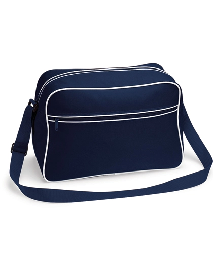 Retro Shoulder Bag zum Besticken und Bedrucken in der Farbe French Navy-White mit Ihren Logo, Schriftzug oder Motiv.