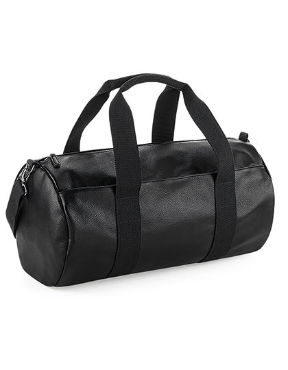 Faux Leather Barrel Bag zum Besticken und Bedrucken in der Farbe Black mit Ihren Logo, Schriftzug oder Motiv.