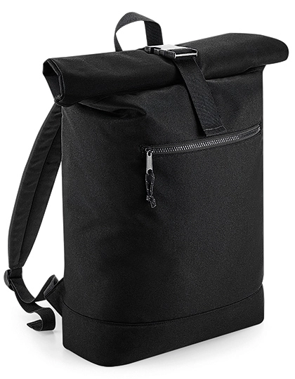 Recycled Roll-Top Backpack zum Besticken und Bedrucken in der Farbe Black mit Ihren Logo, Schriftzug oder Motiv.