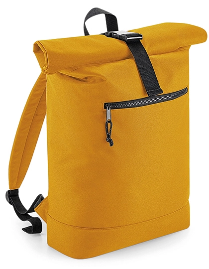 Recycled Roll-Top Backpack zum Besticken und Bedrucken in der Farbe Mustard mit Ihren Logo, Schriftzug oder Motiv.