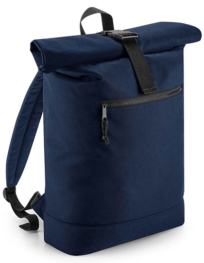 Recycled Roll-Top Backpack zum Besticken und Bedrucken in der Farbe Navy mit Ihren Logo, Schriftzug oder Motiv.