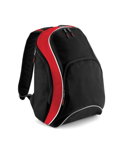 Teamwear Backpack zum Besticken und Bedrucken in der Farbe Black-Classic Red-White mit Ihren Logo, Schriftzug oder Motiv.