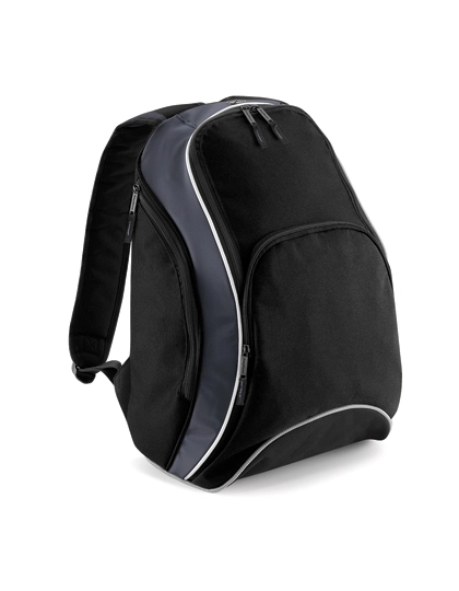 Teamwear Backpack zum Besticken und Bedrucken in der Farbe Black-Graphite Grey-White mit Ihren Logo, Schriftzug oder Motiv.