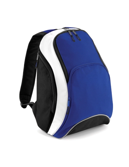 Teamwear Backpack zum Besticken und Bedrucken in der Farbe Bright Royal-Black-White mit Ihren Logo, Schriftzug oder Motiv.